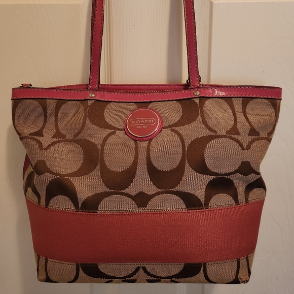 Coach Handbags - Coach Signature Brown and Pink Tote Bag
